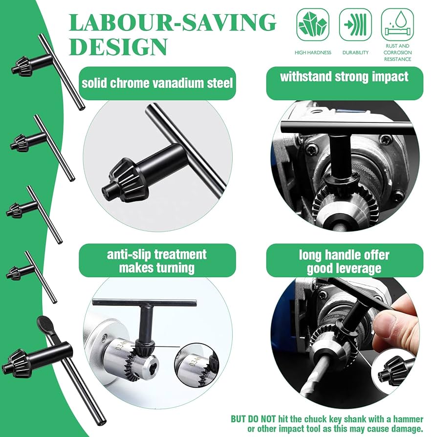 Yauhar 6Pcs Carbon Steel Drill Chuck Key Wrench Set, 3/4
